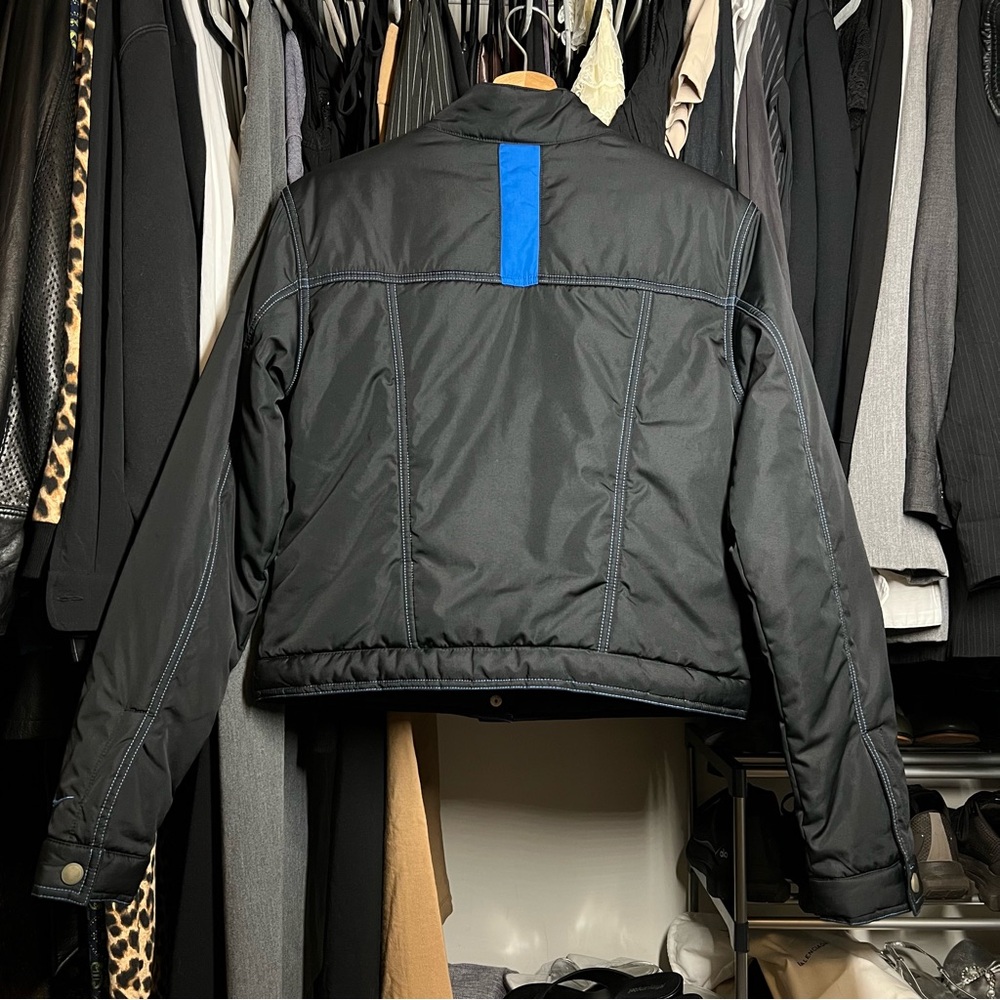 Vintage Nike Black Puffer Jacket Black Cropped Motorcycle Style Blue Stitching - Picture 5 of 13